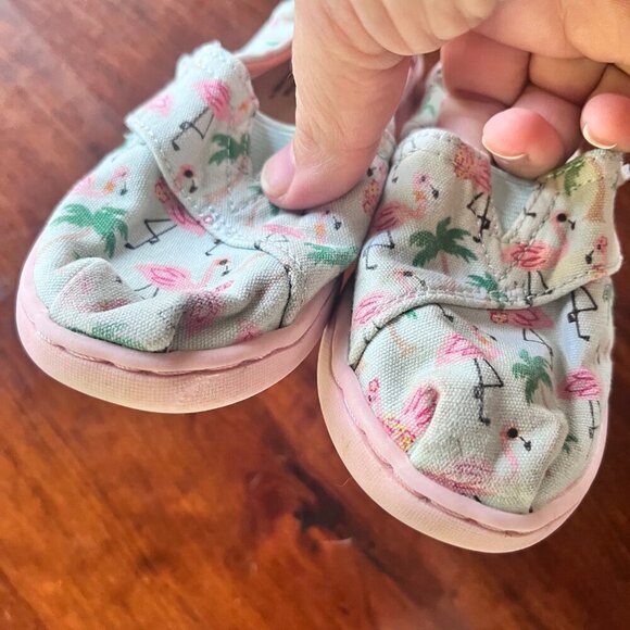 Toms Baby Flamingo Print Canvas Slip-On Shoes US 5 Light Pink & Green Comfortabl - Picture 2 of 5